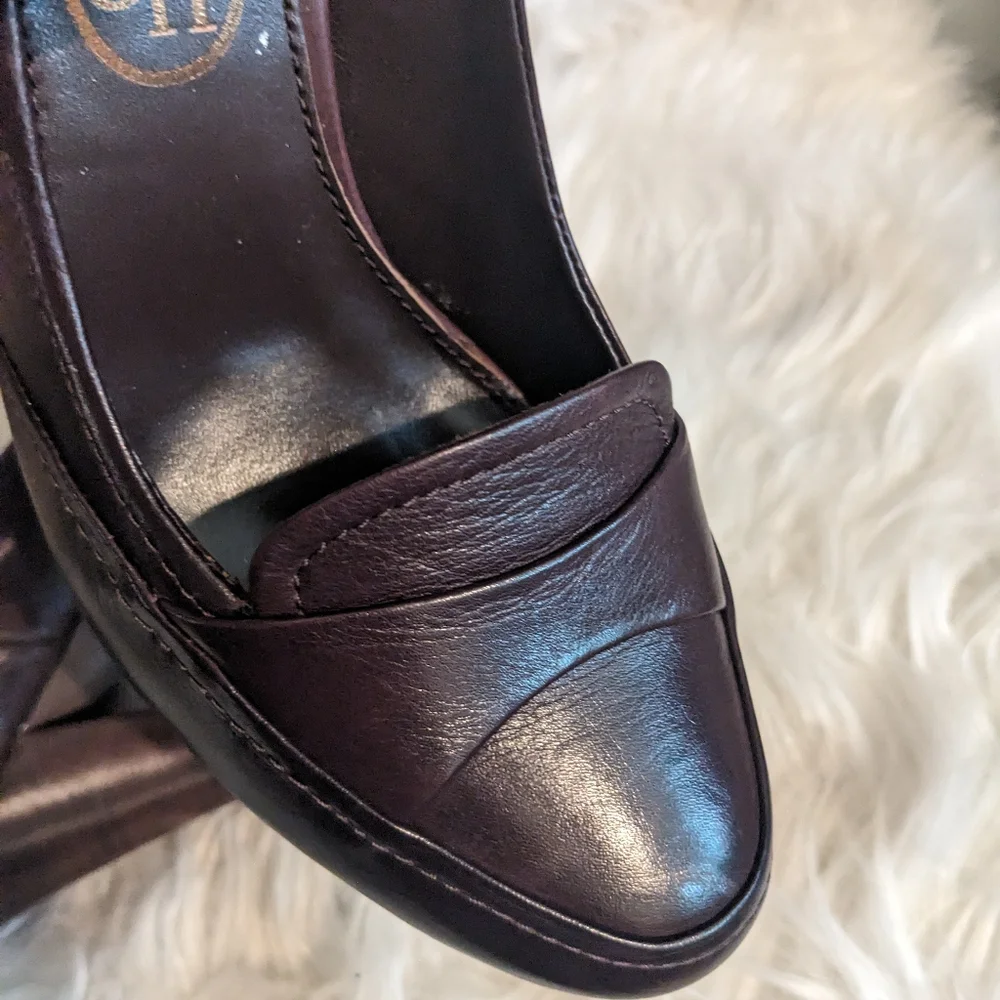 Ash Dark Brown Leather Loafer Pumps 6.5